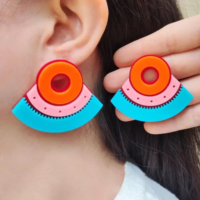 KUGUYS Flabellate tendance grande boucle d'oreille pour les femmes futur Style bohème Boho bijoux accessoires