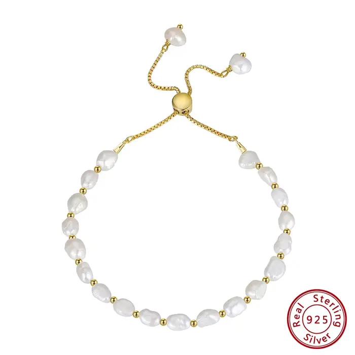 EFFIE QUEEN – Bracelet de perles baroques naturelles pour femmes, en argent Sterling 925, or 14K, à