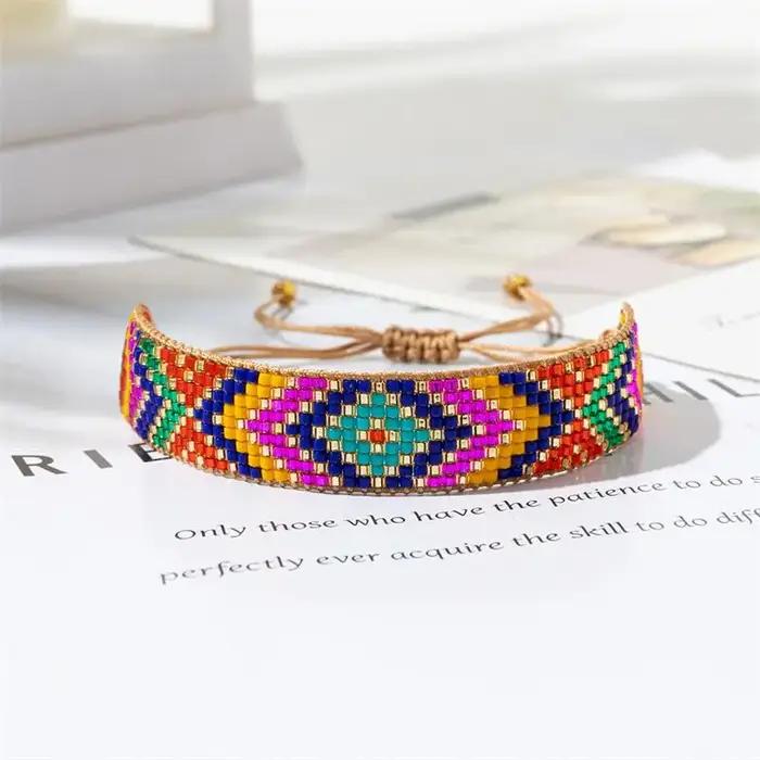 Bracelet mexicain bohème en verre perles tissées pour femmes occasions spéciales artisanat traditionnel