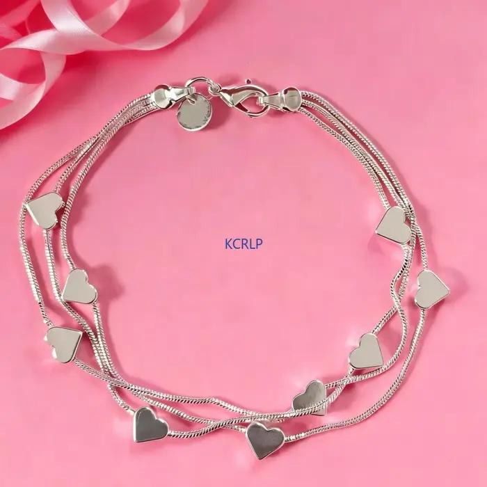 Bracelet en argent sterling 925 avec breloques en forme de cœur