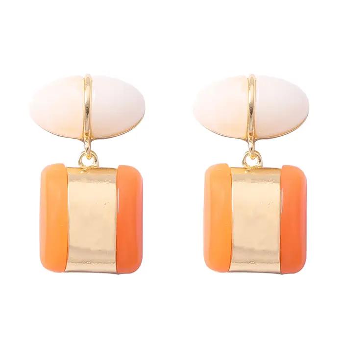 Nouvelles Boucles d'Oreilles Pendante Géométriques en Résine Orange 2026 pour Femme