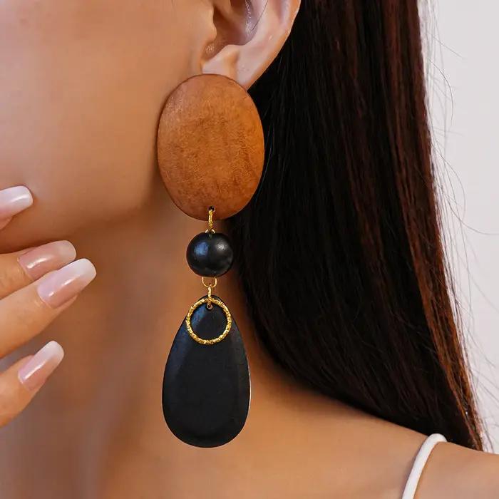 Boucles d'oreilles Vintage en bois pour femmes