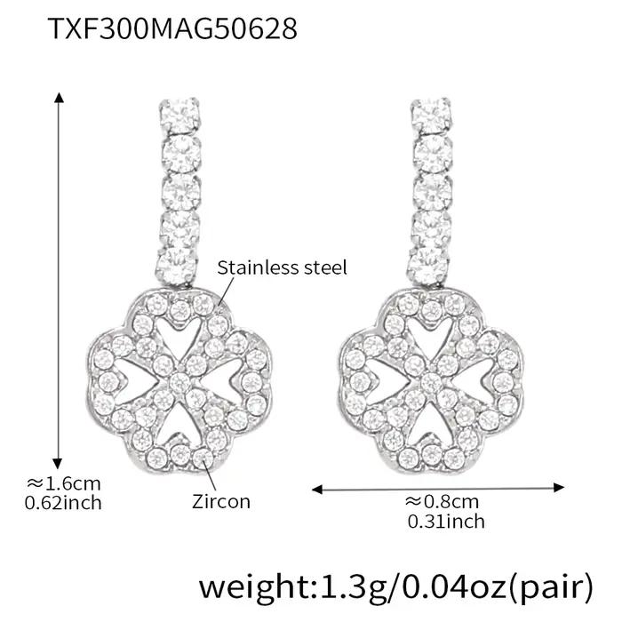 Colliers et Bracelets en acier inoxydable, boucles d'oreilles cloutées avec pendentif fleur en Zirco