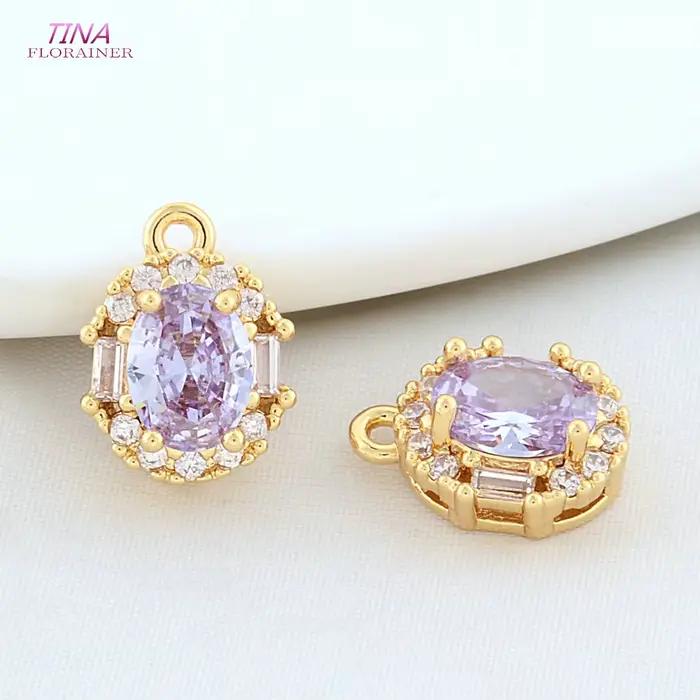 Breloques ovales plaquées or 18 carats et zircon pour femmes, 6 pièces, 10x13.5mm, charms de haute qualité pour fabrication de bijoux