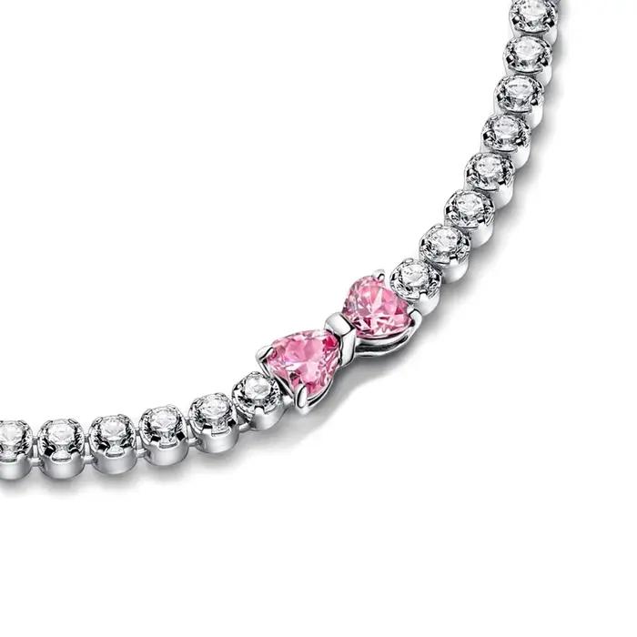2025 Valentine nouveau 925 argent rose arc plein diamant Bracelet Original 17-20CM ajustement bricolage charme femmes anniversaire bijoux cadeaux