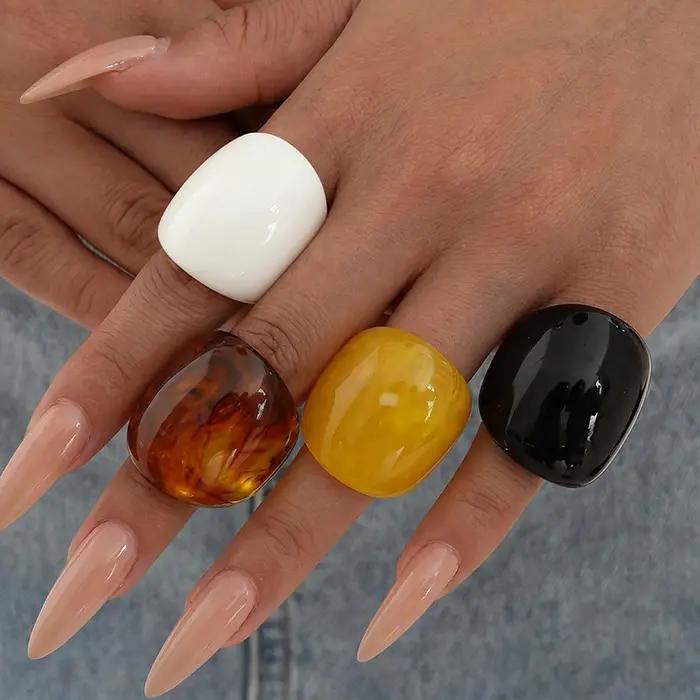 Lot de 4 bagues empilables élégantes pour tous les jours – Ambre vintage