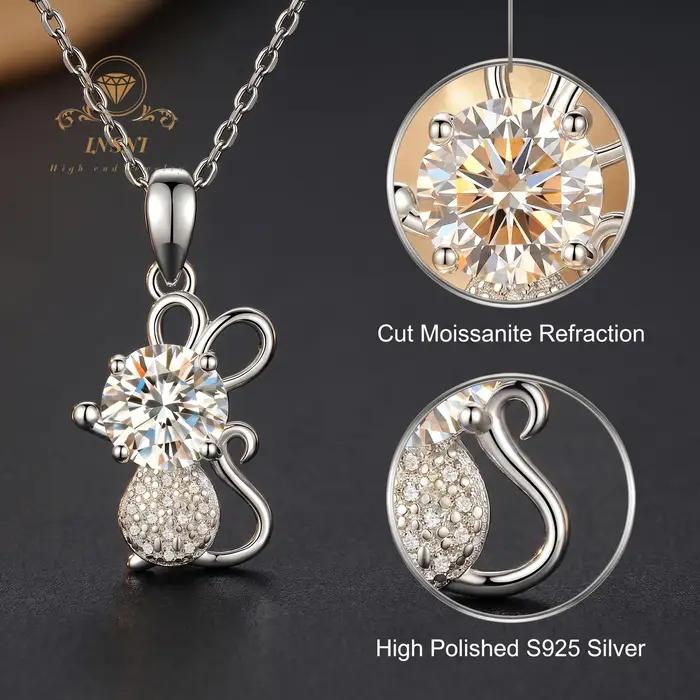 Collier pendentif souris de dessin animé en moissanite