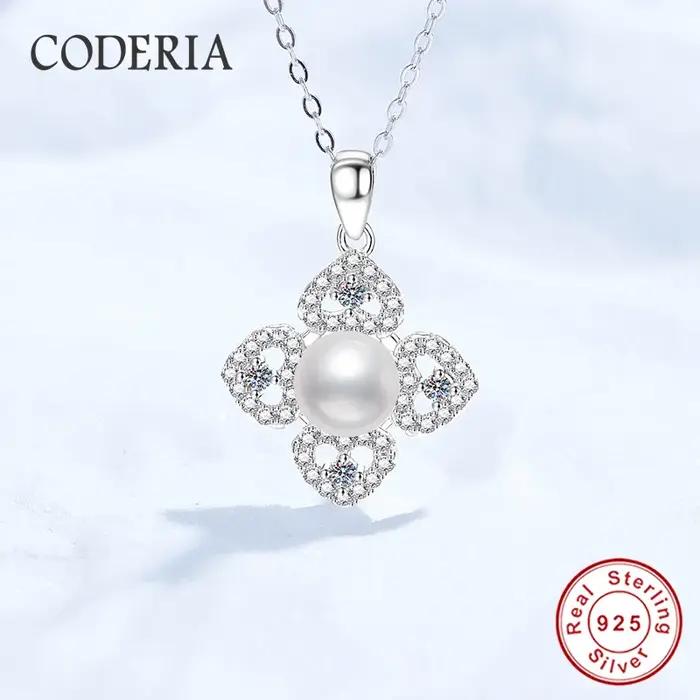 Pendentif en perles naturelles 100% argent Sterling 925, collier Moissanite, camélia, trèfle à quatr
