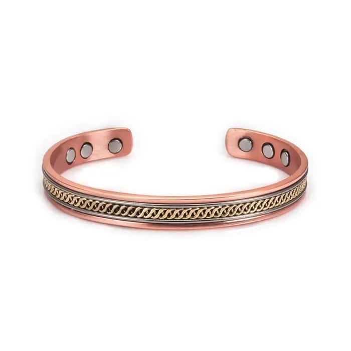 Bracelet magnétique torsadé en cuivre pur, bracelets à manchette réglables pour hommes et femmes, so
