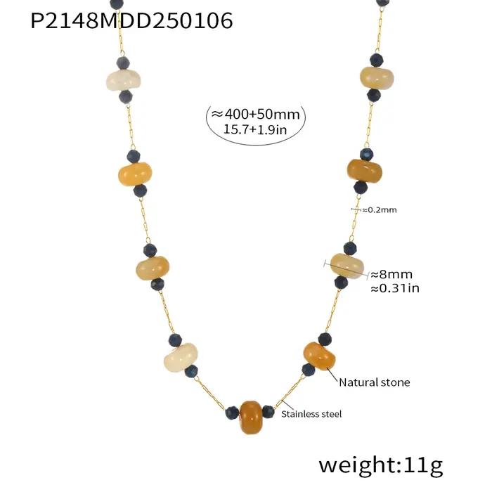 Collier en pierres naturelles perlées avec chaîne en acier inoxydable et breloque pour femmes occasions spéciales style moderne soirée