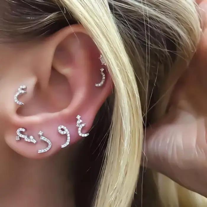Boucles d'oreilles en plaqué argent avec lettres d'amour arabes zircon AAA pour femmes occasions spéciales mariage anniversaire cadeau romantique