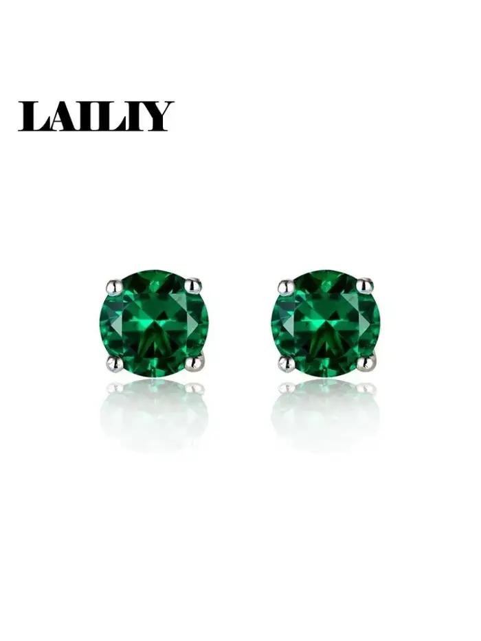 LAILIY Boucles d'oreilles émeraude en argent sterling 925 pour femmes, bijoux tendance