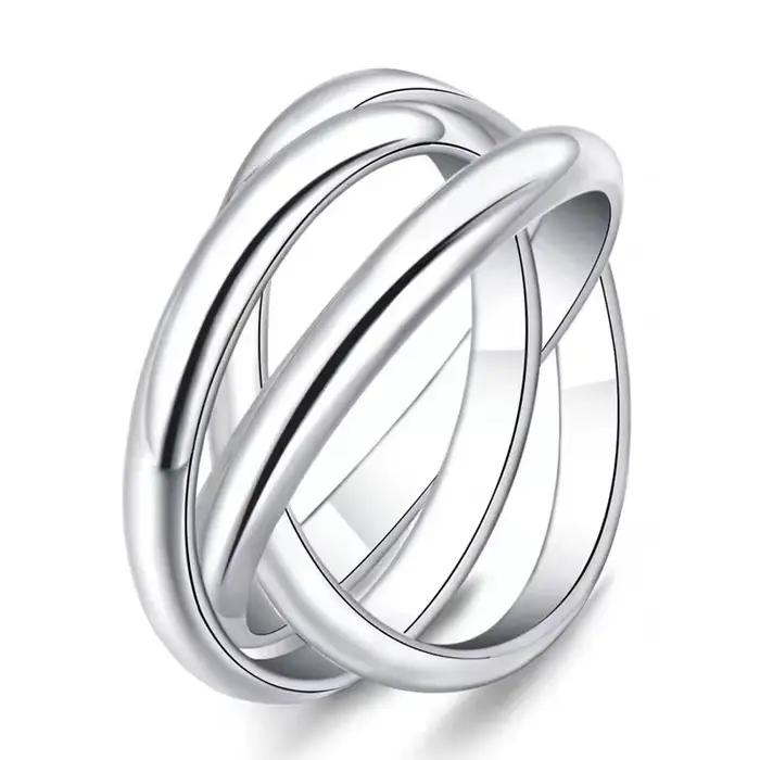 Bague de Couple Composée de Trois Petits Cowcles Argentés, Design Artistique Personnalisé, Bijoux de