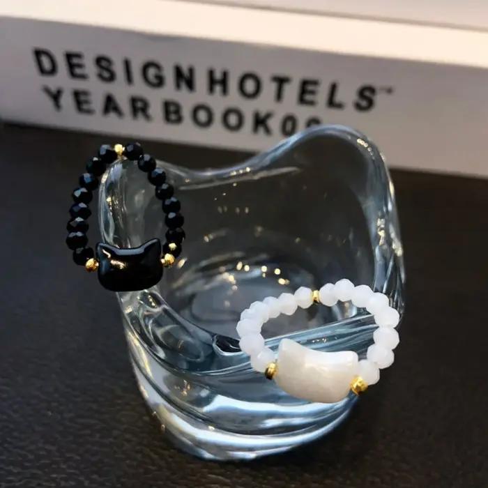 Bague chat noir et blanc mignon pour hommes et femmes