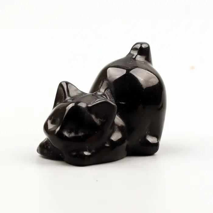 Figurine de chat mignon en quartz rose sculpté, pierre naturelle, jouet de dessin animé, mini artisa