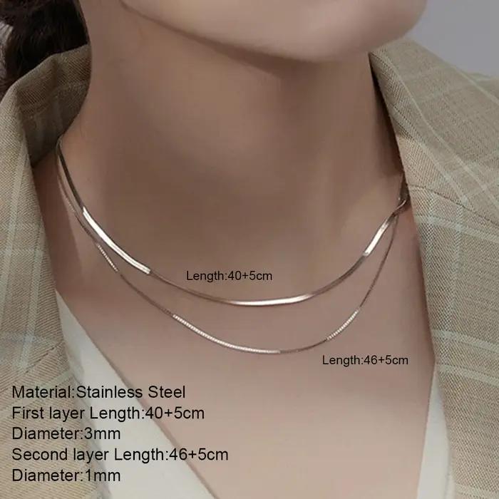 Nouveau 2025 acier inoxydable Double couche empilable chaîne collier femmes femme tour de cou bijoux