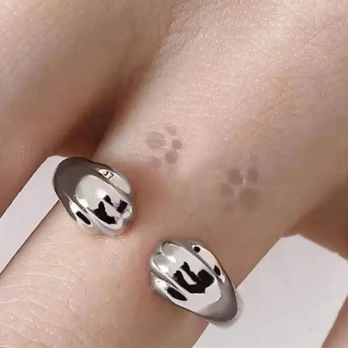 Mignon chat oreilles anneau ouverture concepteur chats patte embrasser étroitement bagues pour femmes filles à la mode