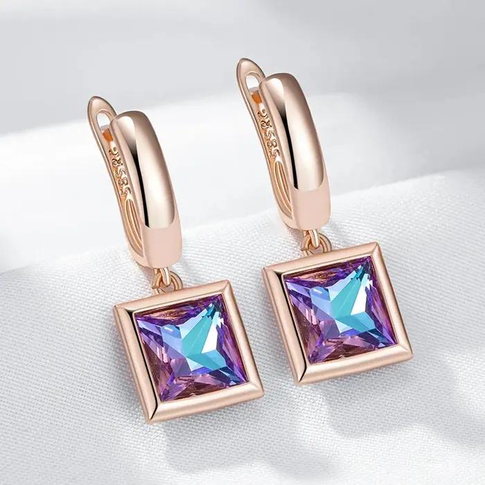 Boucles d'oreilles en pierre de cristal dégradé carré pour femmes