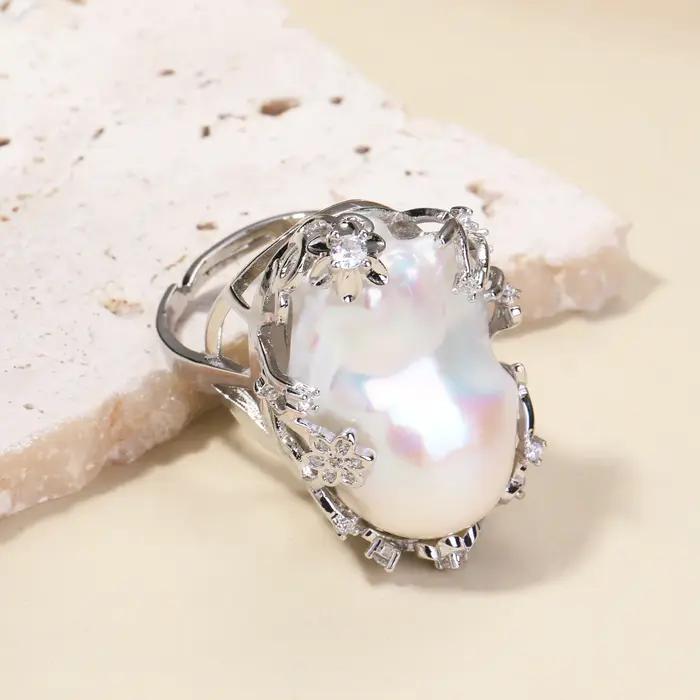 Bague en perles baroques 100% naturelles d'eau douce