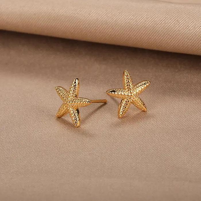 Vintage été étoile de mer en acier inoxydable boucles d'oreilles pour les femmes Simple