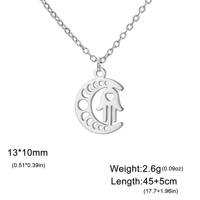 LIKGREAT-Collier main Hamsa arabe pour hommes et femmes, amulette croissant de lune, main de Fatima,