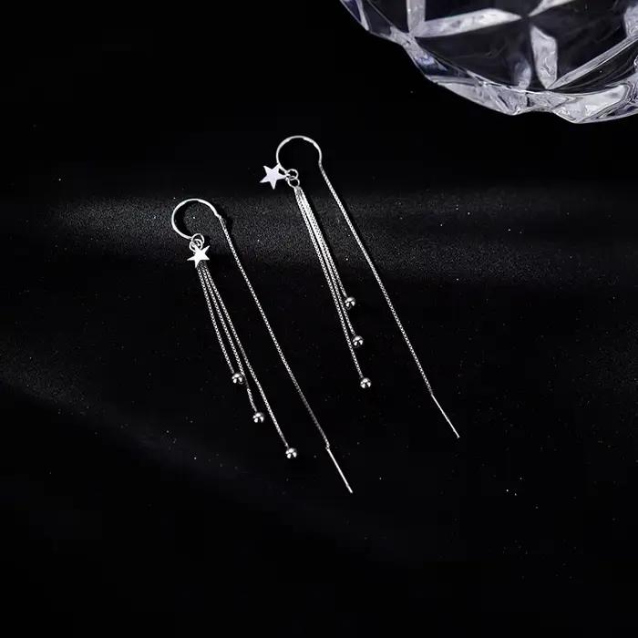 Boucles d'oreilles longues pampilles en argent Sterling 925 pour femmes romantiques et élégantes occasions spéciales
