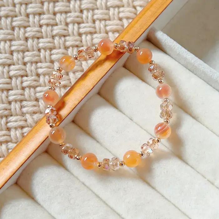 Bracelet en agate cœur naturelle couleur orange 2026 pour femme