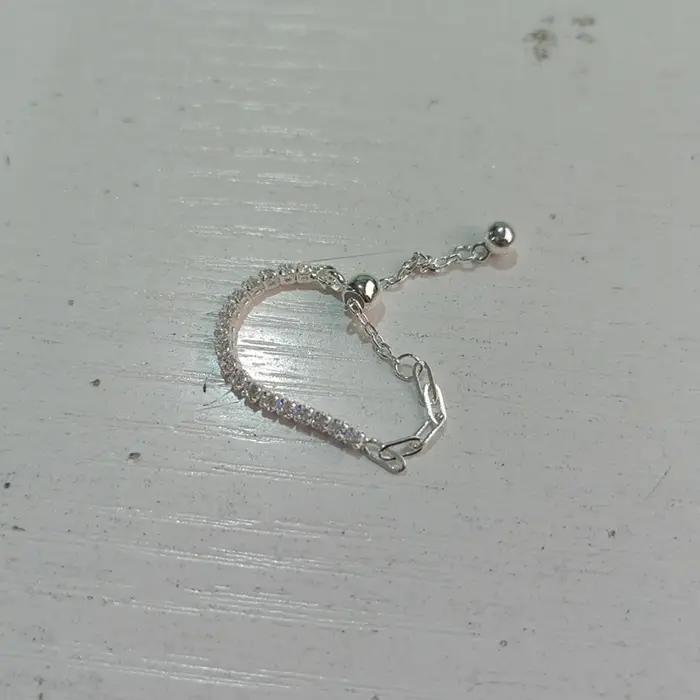 PONYKISS – bague en forme de fleur couleur argent avec longue chaîne à pampilles