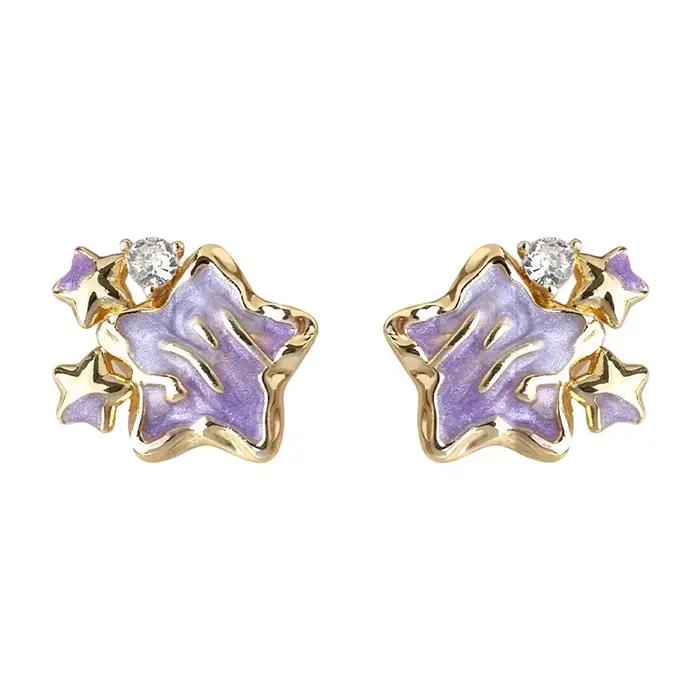 Boucles d'oreilles émaillées étoile violette pour femmes