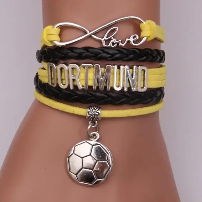 Bracelet Multicouche Fait à la Main Extron Love Wave Football Rond Tressé, Pendentif MensuCharm pour