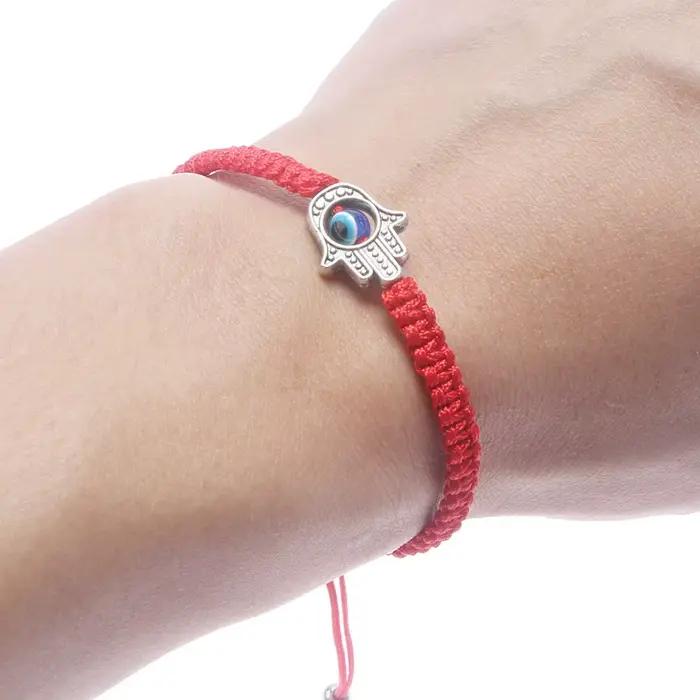 Corde rouge Hamsa main mauvais œil chanceux Kabbale Boho Festival Chic Bracelet oeil bleu perle ronde Bracelet mode Couple bijoux