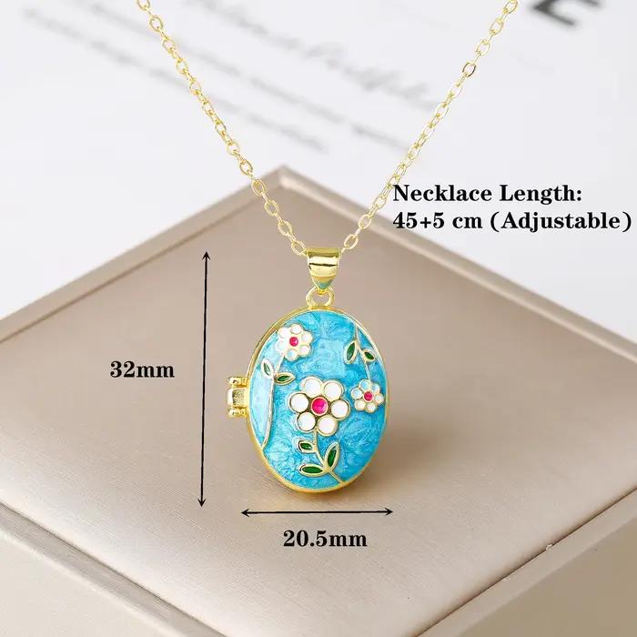 Collier pendentif fleur de Rose artisanal en émail de luxe
