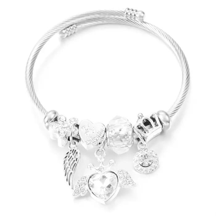 Nouveau strass à la mode libellule cristal perlé pendentif Bracelet en acier inoxydable 4 couleurs f