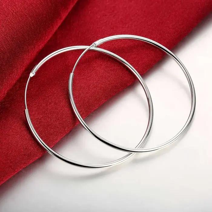 Top qualité 925 boucles d'oreilles en argent Sterling Simple rond cercle