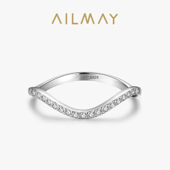 Ailmay – bague ondulée en argent Sterling 925 véritable, géométrique empilable, anneaux CZ transpare