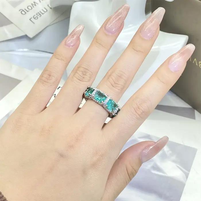 Bague Paraiba en Zircon Plaquée Argent 925 pour Femmes Occasions d'Engagement Unique et Élégante