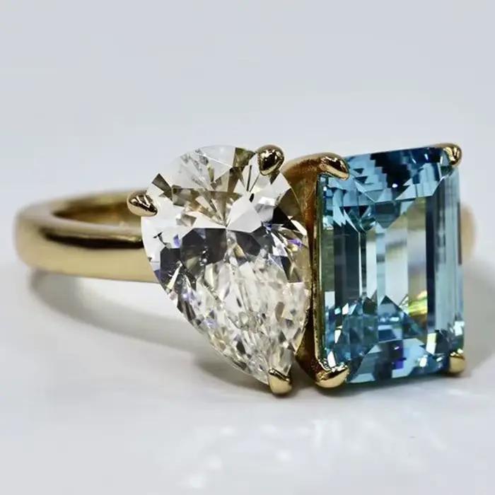 WUIHA 925 argent Sterling aigue-marine émeraude Citrine améthyste diamants à haute teneur en carbone pierres précieuses bague de fiançailles de mariage bijoux fins
