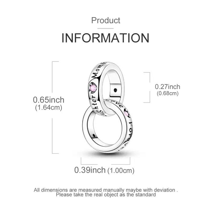 Breloque Anneau Entrelacé Mère Fille en Argent Sterling 925 avec Perle Pendante CZ Rose Cadeau Occasion Spéciale Femme
