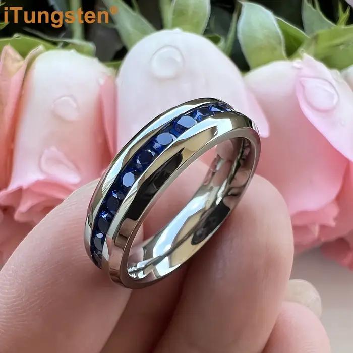 ITungsten 7mm titane brillant pour toujours bague pour femmes hommes bleu zircon cubique CZ incrustation mode éternité fiançailles alliance