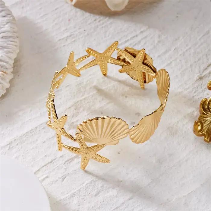 Bracelet de bras réglable forme coquillage étoile de mer femme bijoux vacances plage accessoire thème nautique océan fantaisie marine