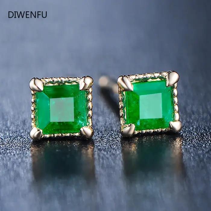 Boucles d'oreilles en or jaune 14 carats serties d'émeraudes pour femmes, bijoux fins DIWENFU pour occasions spéciales et cadeaux de mariage