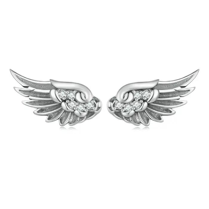 BISAER 925 en argent Sterling Vintage aile d'ange boucles d'oreilles scintillant Zircon boucle d'oreille pour les femmes Couples fête bijoux fins cadeau