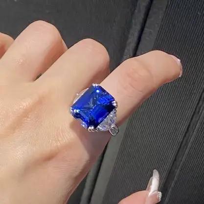 WUIHA 925 argent Sterling 13*16 MM saphir émeraude rubis diamants à haute teneur en carbone pierres précieuses bague de fiançailles de mariage bijoux fins