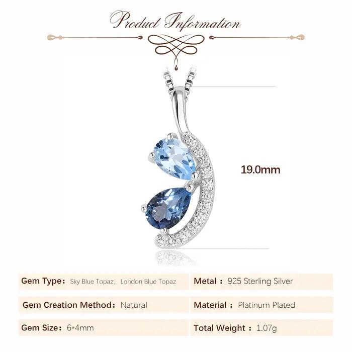 Collier pendentif Potiy Pear en topaze bleue naturelle de Londres