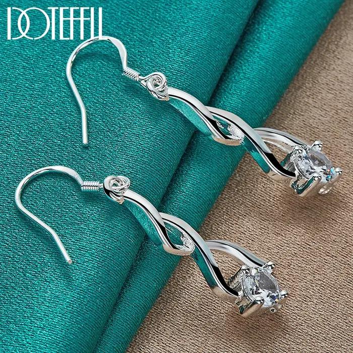 DOTEFFIL 925 en argent Sterling AAA Zircon géométrie goutte boucle d'oreille pour femme dame mariage