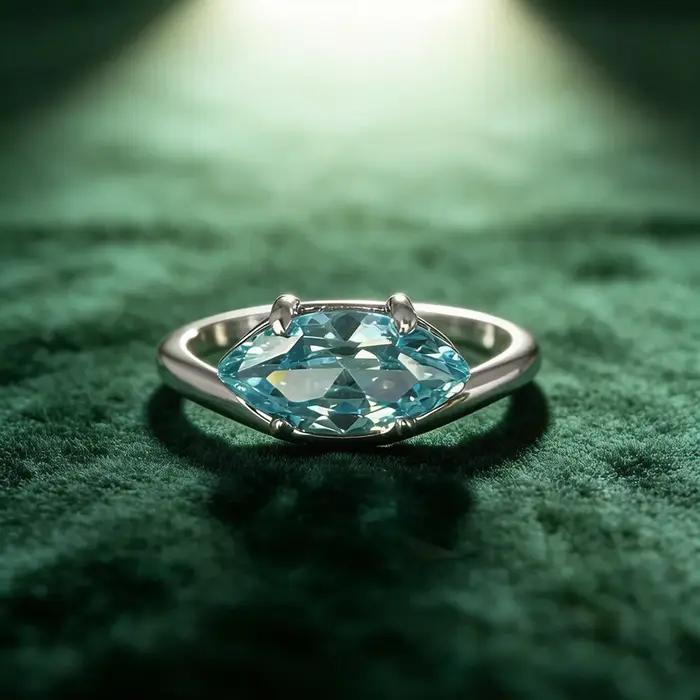 Wong Rain – bague en argent Sterling 100% 925, 6x12 MM, coupe Marquise, aigue-marine, diamants à hau