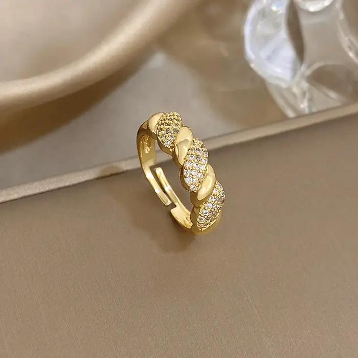 Freetry – bague géométrique Vintage plaquée or pour femmes, bagues réglables en Zircon brillant exqu