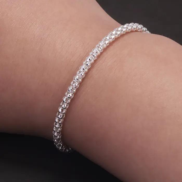 Bracelet chaîne bolo maille pop-corn ronde en argent sterling 925 de 3 mm pour hommes et femmes
