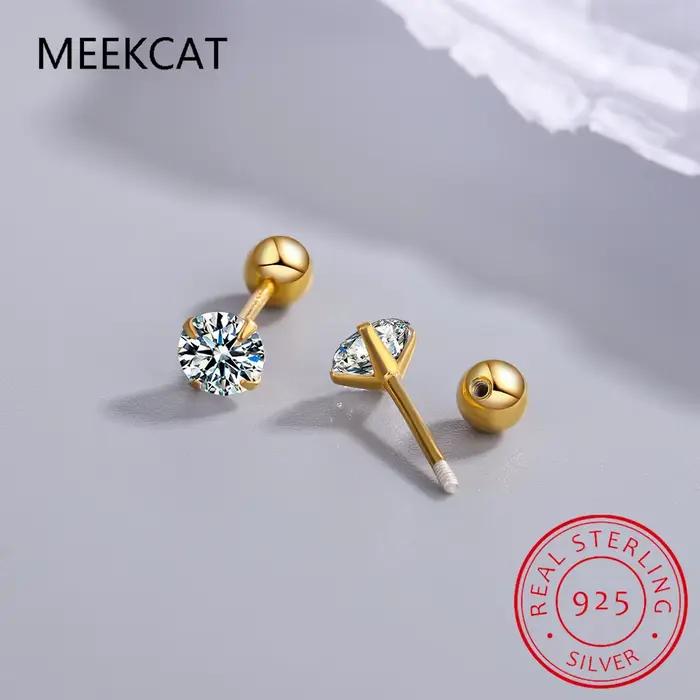 Boucles d'oreilles clous en moissanite, plaqué or blanc 18 carats, argent sterling S925, fermoir à vis, pour femmes et hommes, bijoux Brincos