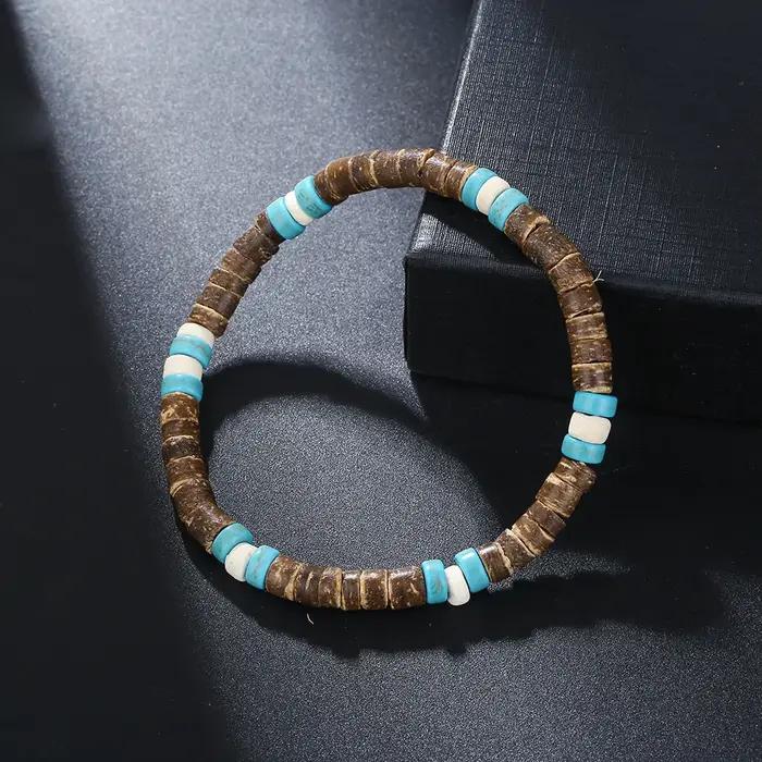 Bracelet bohème en coquille de noix de coco pour hommes, copeaux de bois, croix, rétro, fait à la main, bijoux en perles, accessoires de mode, cadeaux